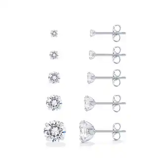 Walmart PAVOI Rhodium Flash Plated Hypoallergenic Stainless Steel Stud Earrings Set, 5 Pairs offer