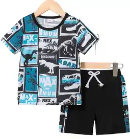 Walmart GEYEHUG Boys 2 Pieces Outfits Dinosaur Print Round Neck Short Sleeve Top and Shorts Set offer