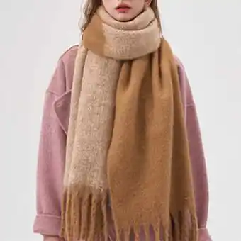 Walmart Musuos Women Scarf, Elegant Contrast Color Tasseled Warm Shawl Wrap Long Stoles for Winter offer