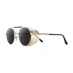 Walmart Retro Round Steampunk Sunglasses Metal Frame Side Light for Men Women Gray Lens Gold Frame offer