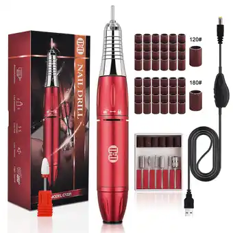 Walmart Electric Nail Drill Machine, CIICII 30000RPM Professional Nail Drill Kit Red offer