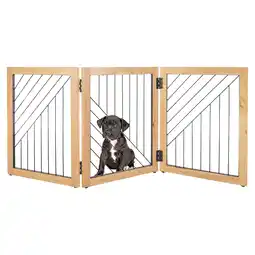 Walmart PETMAKER 3-Panel 24-Inch Freestanding Foldable Pet Gate for Stairs, Natural offer