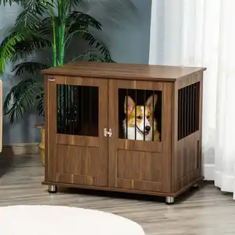Walmart PawHut Dog Crate, Pet Cage Kennel, w/ Wooden Top, Windows, for Medium Dogs offer