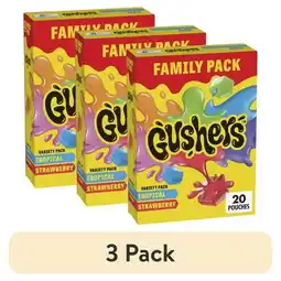 Walmart (3 pack) Gushers Fruit Flavored Snacks, Tropical and Strawberry Flavors, Family Pack, 20 Ct, 16 oz offer