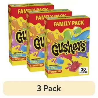Walmart (3 pack) Gushers Fruit Flavored Snacks, Tropical and Strawberry Flavors, Family Pack, 20 Ct, 16 oz offer