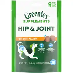 Walmart Greenies Hip And Joint Supplements For Dogs, Chicken Flavor, 6.08 Oz, 30-Count Soft Chews offer