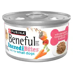 Walmart Purina Beneful IncrediBites Small Dog Wet Food Real Salmon with Rice, 3 oz Can offer