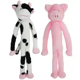 Walmart Multipet Plush Dangle Animals, 2 Pack, Plush Dog Toy, Cow and Pig with Squeaker offer
