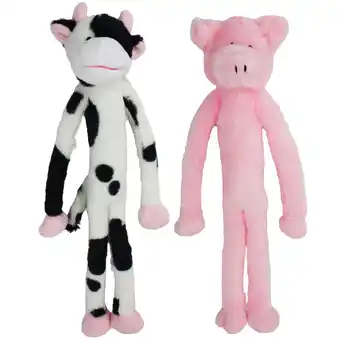 Walmart Multipet Plush Dangle Animals, 2 Pack, Plush Dog Toy, Cow and Pig with Squeaker offer