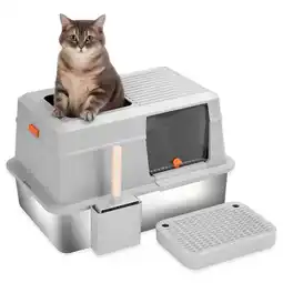 Walmart Furrbby Covered Cat Litter Boxes, Large High Side Stainless Litter Box Grey offer