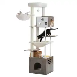 Walmart PEQULTI 75 Multi-Level Cat Tree Wooden Scratcher with Hammock for Large Cats Indoor Gray offer