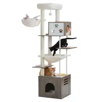Walmart PEQULTI 75 Multi-Level Cat Tree Wooden Scratcher with Hammock for Large Cats Indoor Gray offer