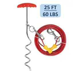 Walmart Petfamily Dog Stake and Tie Out Cable, Small to Medium Dogs, Red, 25FT 60LBS offer