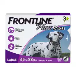 Walmart FRONTLINE Plus For Dogs Flea & Tick Large Breed Dog Spot Treatment, 45 - 88 lbs, 3 Count offer