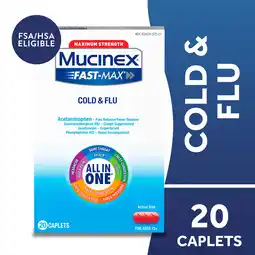Walmart Mucinex Fast-Max Cold and Flu Medicine, OTC Cough & Sore Throat Relief, Expectorant, FSA, 20 Caplets offer