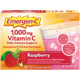 Walmart Emergen-C Daily Immune Support Vitamin C Supplement Powder, Raspberry, 30 Ct offer