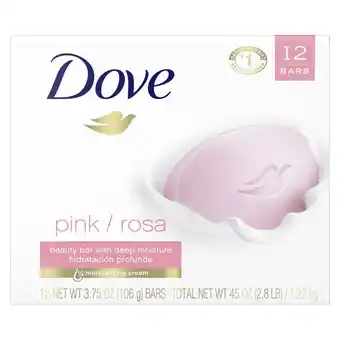 Walmart Dove Beauty Bar Women's Bath Soap Gentle Pink Rosa Moisturizing All Skin, 3.75 oz 12 Bars offer