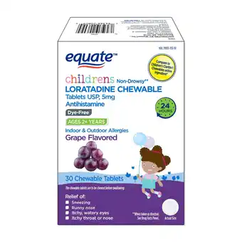 Walmart Equate Children's Dye-Free Non-Drowsy Loratadine Grape Flavor Chewable Tablets, 5 mg, 30 Count offer