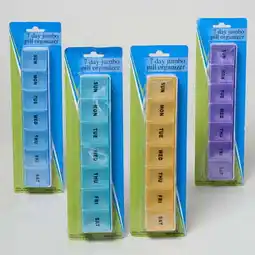Walmart PILL ORGANIZER JUMBO 7 DAYS 9X2X1 4 COLORS PLASTIC, Case Pack of 48 offer