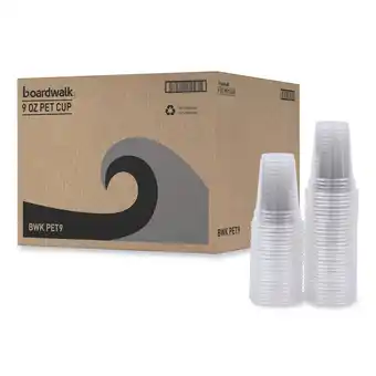 Walmart Boardwalk New Clear Plastic Disposable Cold Cups, 9 oz, PET, 50 Cups/Sleeve, 20 Sleeves/Carton offer