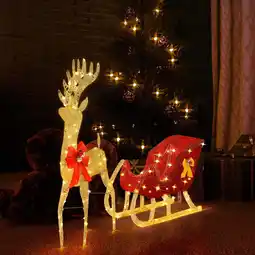 Walmart Ktaxon 3D Lighted Christmas 4ft Reindeer & Sleigh Set Outdoor Yard Decoration LED Lights - Gold offer