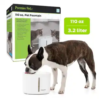 Walmart Premier Pet 110 oz. Pet Fountain Automatic Water Fountain for Cats & Dogs, Filters Included, White offer