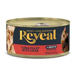 Walmart Reveal Natural Wet Cat Food, Tuna Fillet with Crab in Broth, 2.47 oz Can offer