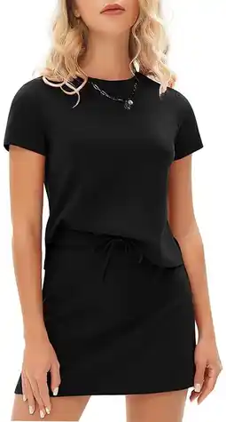Walmart MLDRA Women's Two Piece Outfits Summer T-shirt and Skirt Set Casual Cute Sets offer