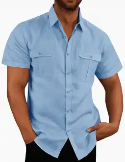 Walmart Mens Linen Shirts Casual Cotton Short Sleeve Regular-Fit T-Shirt Summer Lightweight Beach Yoga Tops offer