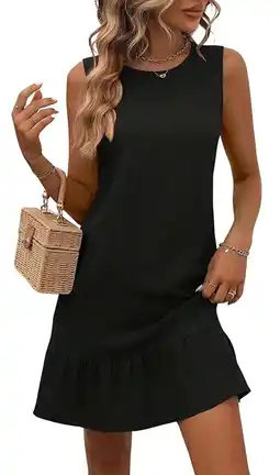 Walmart MLDRA Ladies Summer Little Black Dress Ruffle Hem Sleeveless Tank Dress Crewneck Flounce Short Dress offer