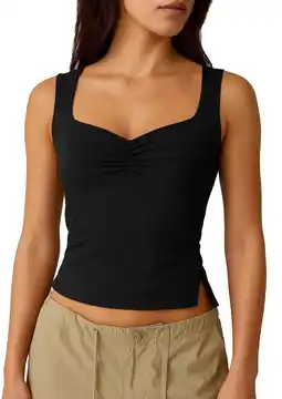 Walmart SOMER 2025 Tank Tops for Women Black Sweetheart Neck Sleeveless Summer Tops Casual Slit Hem Shirts offer