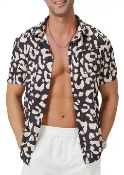 Walmart Puztloy Hawaiian Shirt for Men Sleeves Printed Casual Button Down Summer Beach Dress Shirts offer