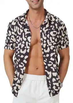 Walmart Puztloy Hawaiian Shirt for Men Sleeves Printed Casual Button Down Summer Beach Dress Shirts offer