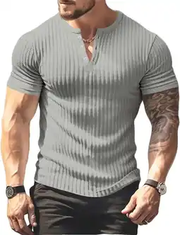 Walmart Puztloy Mens Polo Shirts Casual Short Sleeve Classic V-neck Button Down Golf Shirts, Gray offer