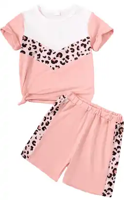 Walmart GEYEHUG Girls 2 Pieces Outfits Print Round Neck Short Sleeve Top and Shorts Set offer