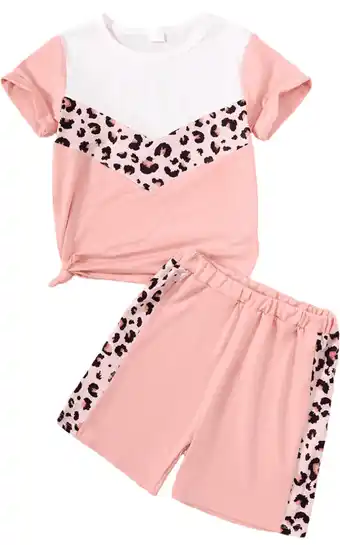 Walmart GEYEHUG Girls 2 Pieces Outfits Print Round Neck Short Sleeve Top and Shorts Set offer