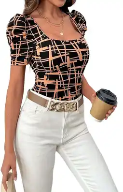 Walmart SOMER Women's Top Short Sleeve Graphic T Shirt for Women Summer Printed Square Neck Casual Tees offer