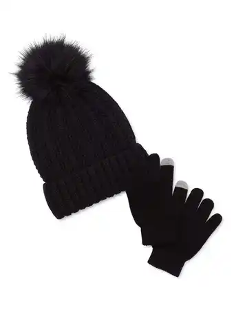 Walmart Wonder Nation Girls Textured Knit Beanie Hat and Touchscreen Gloves Set, 2-Piece offer