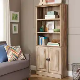 Walmart Better Homes & Gardens 71 Crossmill 5 Shelf Bookcase with Doors, Weathered Wood Finish offer