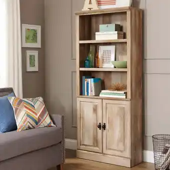 Walmart Better Homes & Gardens 71 Crossmill 5 Shelf Bookcase with Doors, Weathered Wood Finish offer