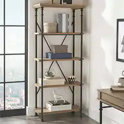 Walmart Better Homes & Gardens River Crest 5-Shelf Bookcase, Rustic Oak Finish offer