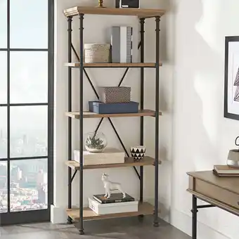 Walmart Better Homes & Gardens River Crest 5-Shelf Bookcase, Rustic Oak Finish offer