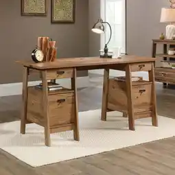 Walmart Sauder Trestle Executive Desk, Vintage Oak Finish offer