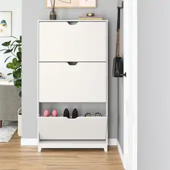 Walmart Mainstays 3-Tier Shoe Storage Cabinet, White offer