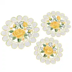 Walmart Collections Etc Embroidered Vintage Rose Scalloped Edge Table Linens Yellow Doilies offer