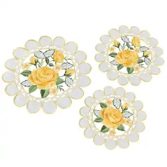 Walmart Collections Etc Embroidered Vintage Rose Scalloped Edge Table Linens Yellow Doilies offer