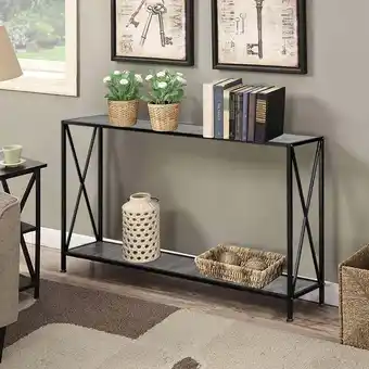 Walmart Zimtown 47in Long Console Table Entryway Table with Shelf, Sofa Table TV Stand, Metal Frame, Gray offer