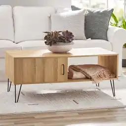 Walmart Mainstays Modern Hairpin Rectangle Coffee Table, Oak offer