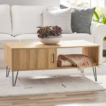 Walmart Mainstays Modern Hairpin Rectangle Coffee Table, Oak offer