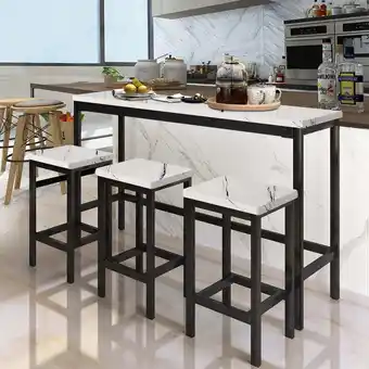 Walmart Segmart 4 Pcs Bar Set with Table and Stools, Metal Frame, White/Marble offer